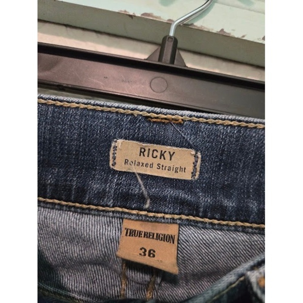 True Religion Ricky Relaxed Straight Jeans Blue Mens Size 36 - Picture 3 of 7